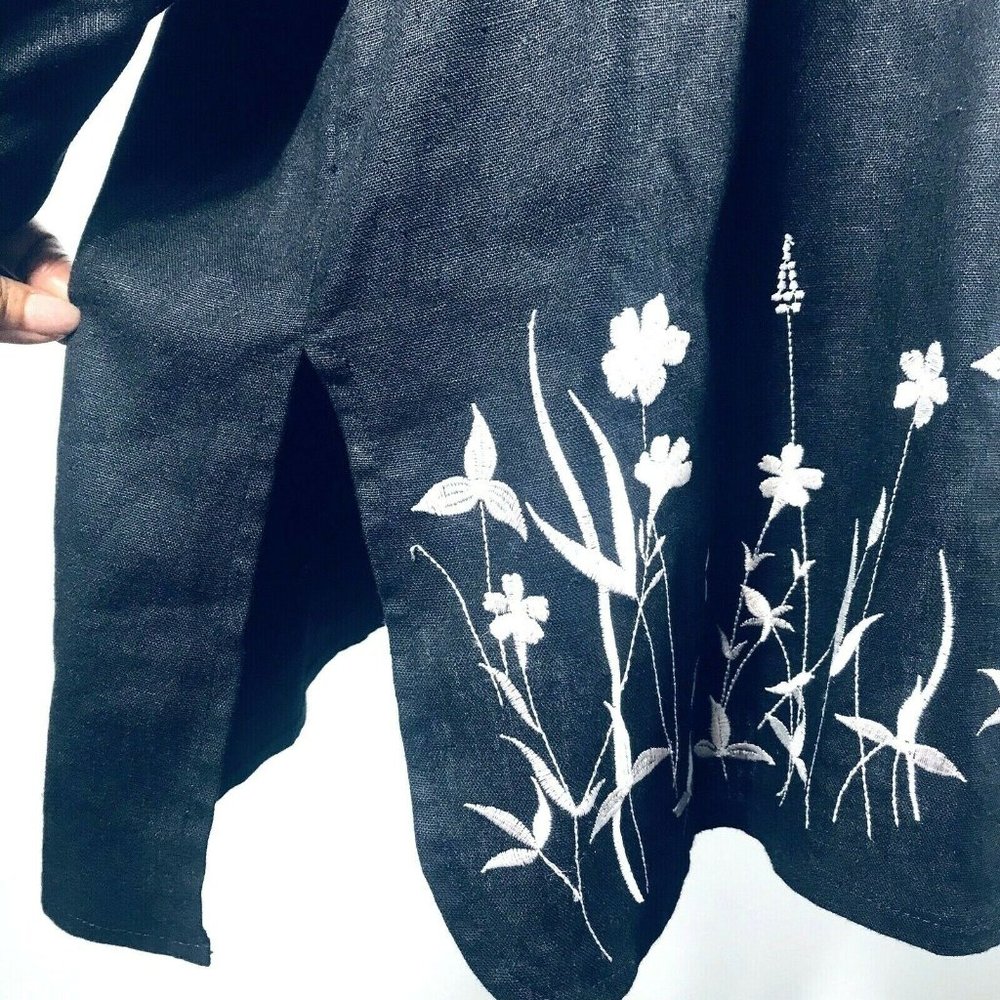 Vintage Womens Blouse Black Floral Embroidered 14 - Picture 6 of 8